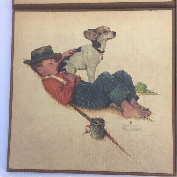 Norman Rockwell Vintage Boy and Dog wall Plaques -Set of 4 - Picture 4 of 7